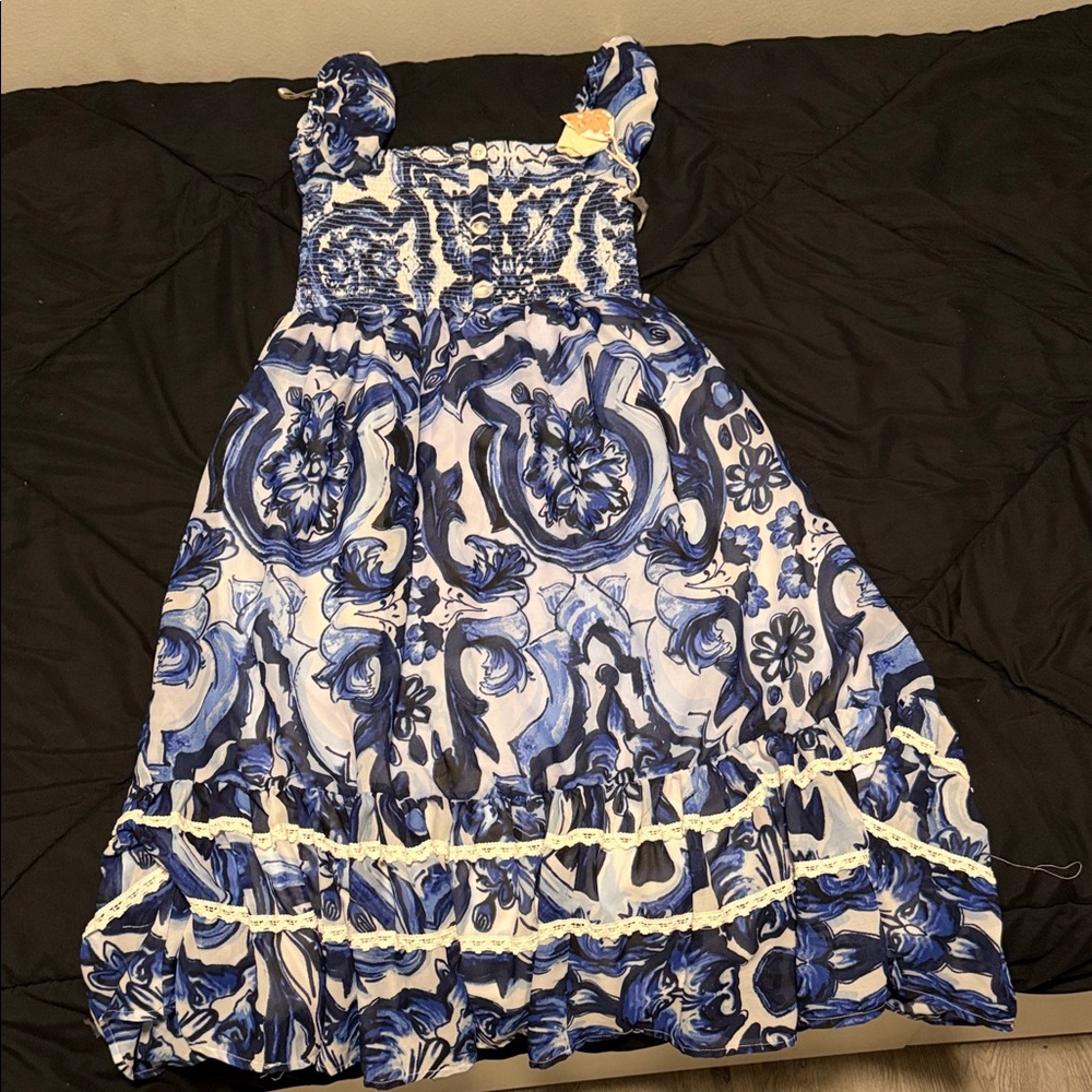 T.J.Maxx Blue and White Floral Maxi Dress